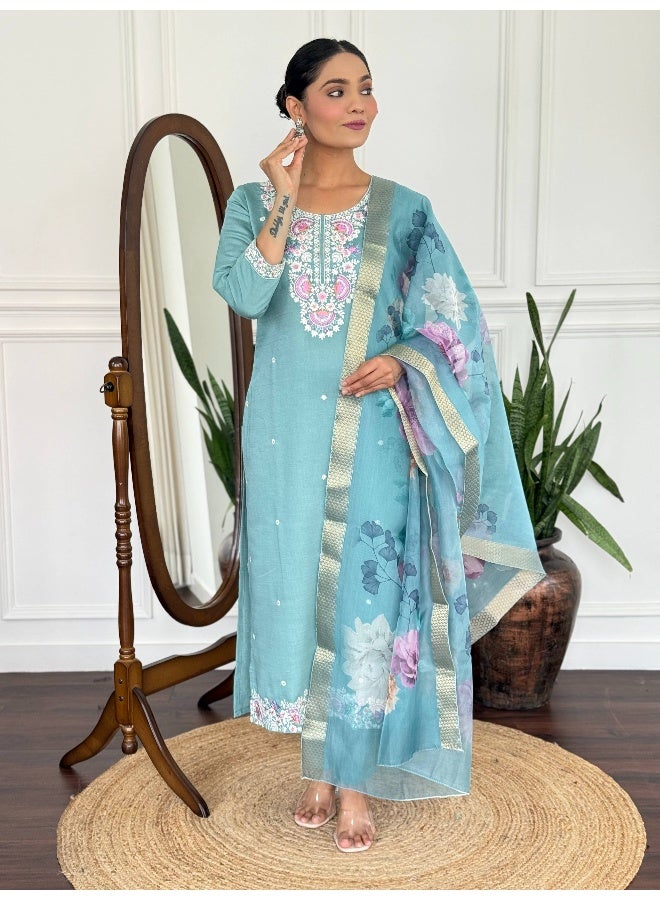 piludi Aqua Embroidered Kurta Set for Women - Image 2
